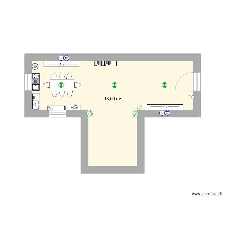 Frances. Plan de 1 pièce et 14 m2