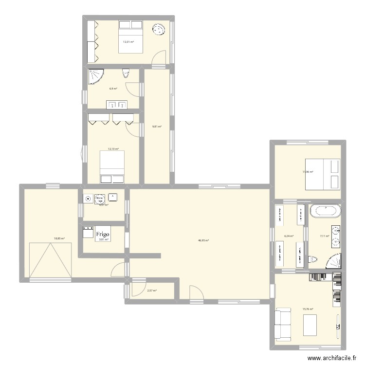 1ere 3re4. Plan de 13 pièces et 159 m2