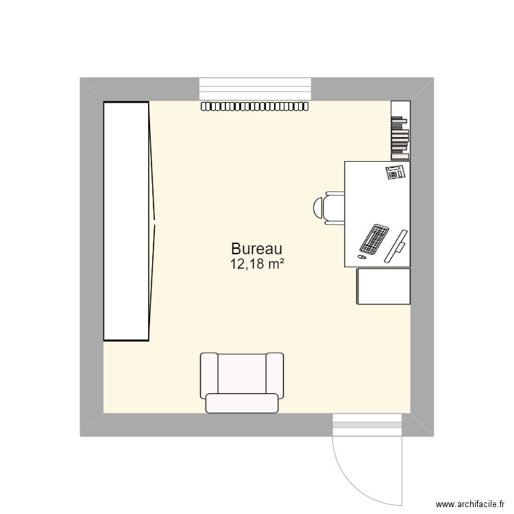 Bureau. Plan de 1 pièce et 12 m2