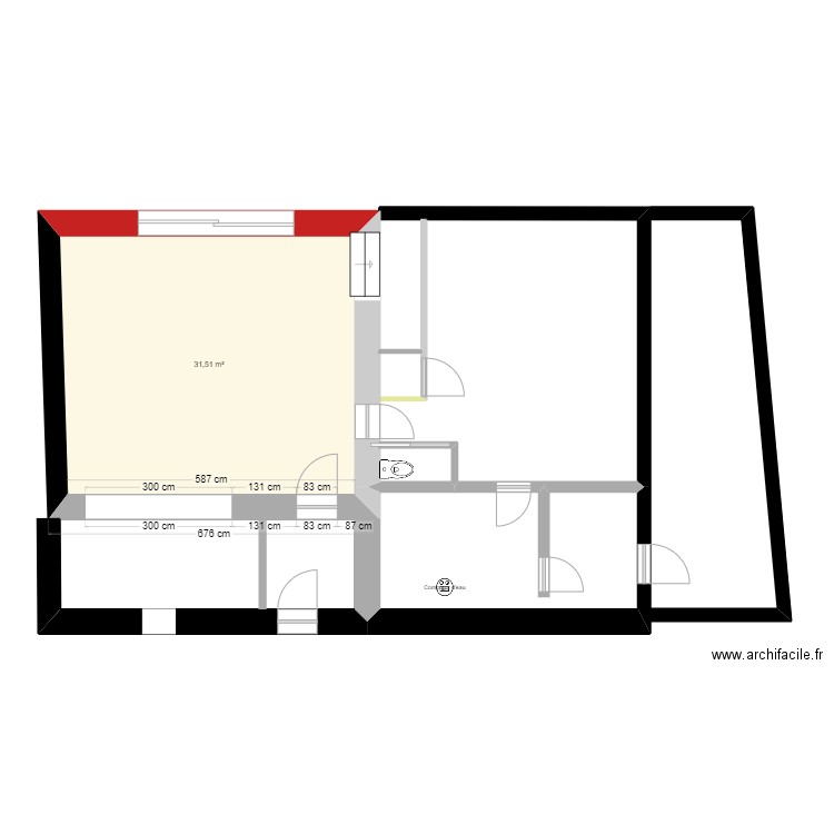 RDC V.1.2. Plan de 1 pièce et 32 m2