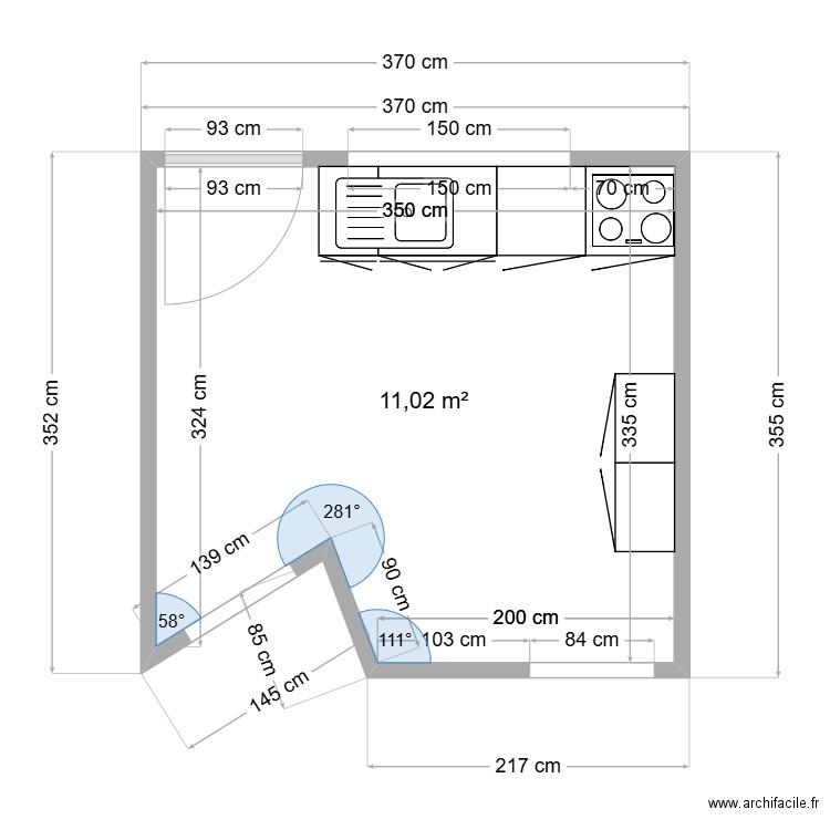 Méridien Cuisine Projet 1. Plan de 1 pièce et 11 m2