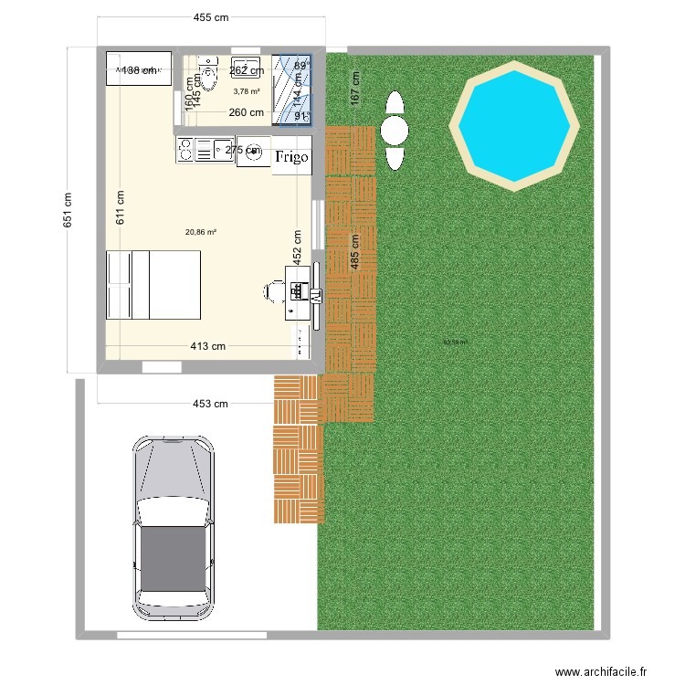 STUDIO MONTJOLY 2. Plan de 2 pièces et 25 m2