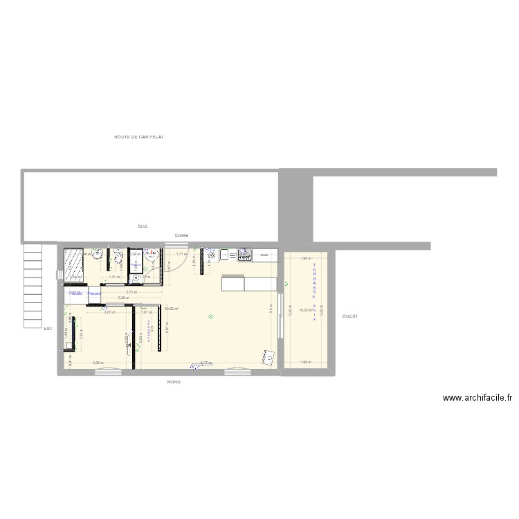 Serra Flo OK SS MEUBLES. Plan de 2 pièces et 60 m2