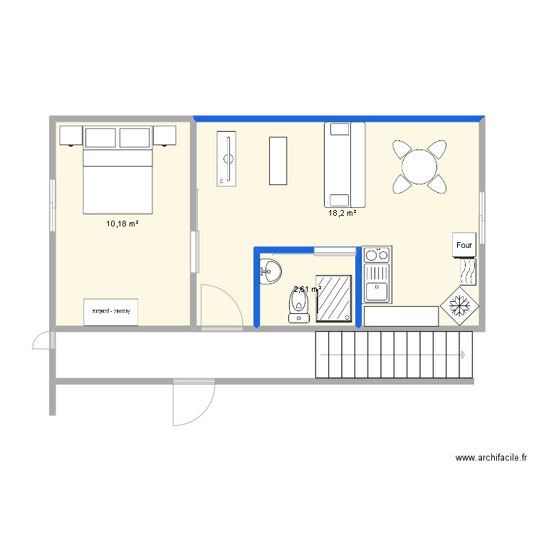 agadir rdc2. Plan de 3 pièces et 31 m2