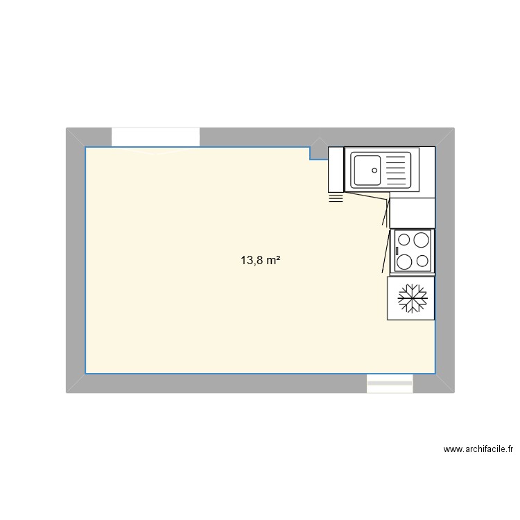 cuisine F2. Plan de 1 pièce et 14 m2