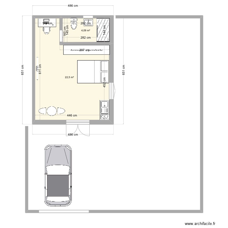 STUDIO MONTJOLY. Plan de 2 pièces et 27 m2