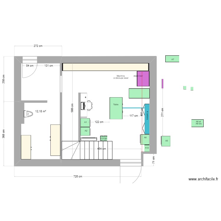 atelier bis. Plan de 1 pièce et 12 m2