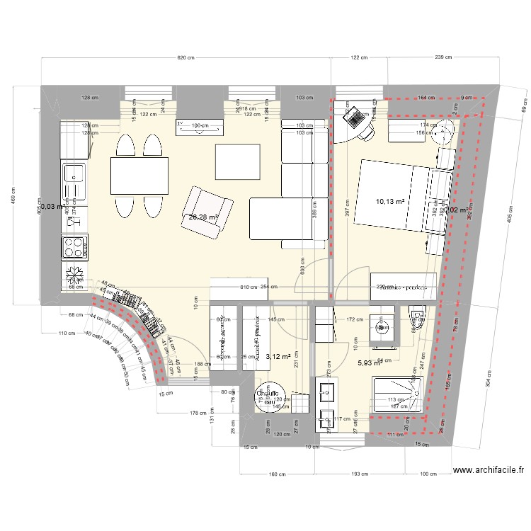 2024-07-22 Tunnel6 bas isolé aménagé B. Plan de 6 pièces et 46 m2