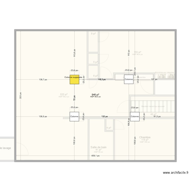 6425 - Plan projeté. Plan de 11 pièces et 173 m2