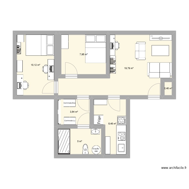 Appart Issy. Plan de 7 pièces et 53 m2