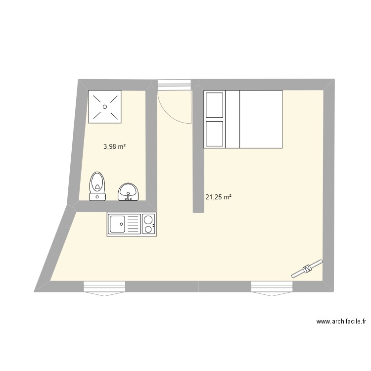 Appartement. Plan de 2 pièces et 25 m2