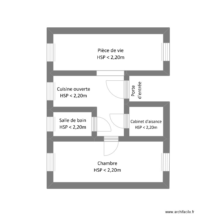 3 valentine. Plan de 4 pièces et 15 m2