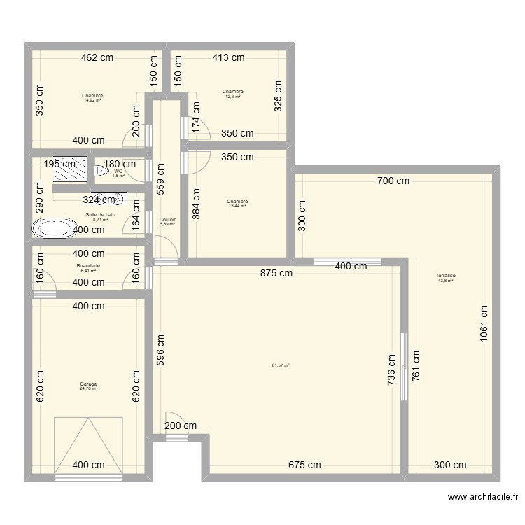 Plan 3 ch + Bureau. Plan de 9 pièces et 150 m2