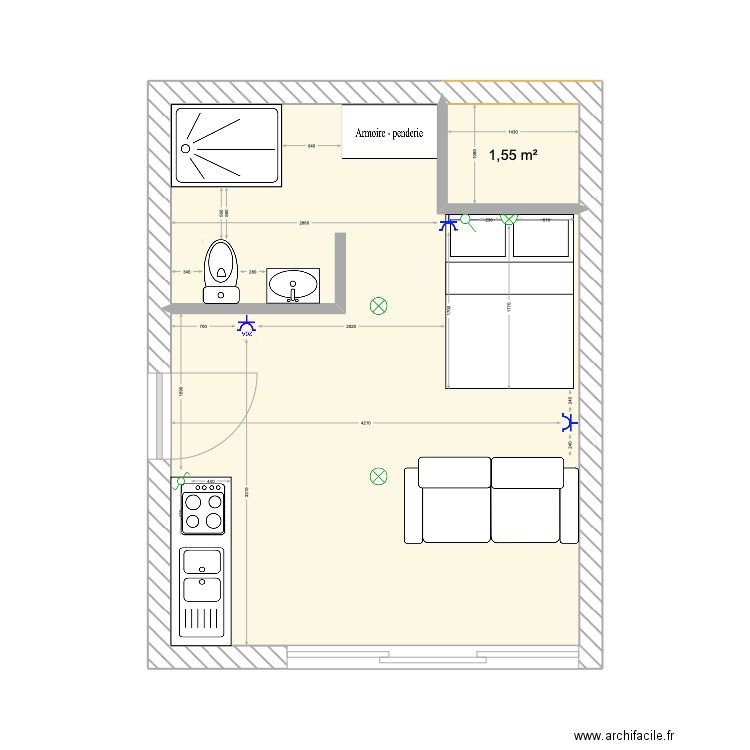 Studio 3. Plan de 2 pièces et 25 m2