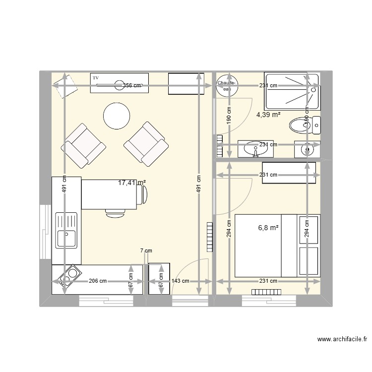 Locatif bernard 4. Plan de 3 pièces et 29 m2