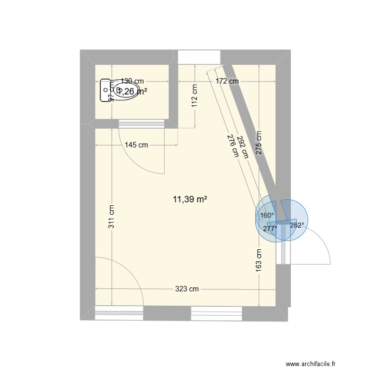 buanderie/wc. Plan de 2 pièces et 13 m2