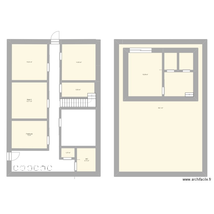 Projet kiné. Plan de 9 pièces et 218 m2