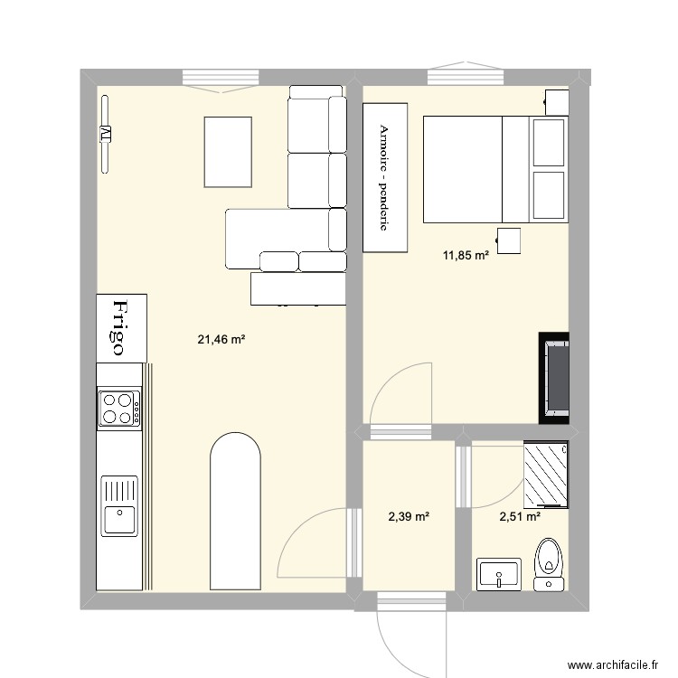 appartement. Plan de 4 pièces et 38 m2