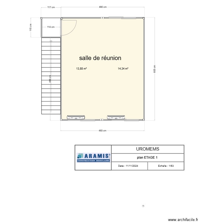 UROMEMS ETAGE 1. Plan de 3 pièces et 29 m2