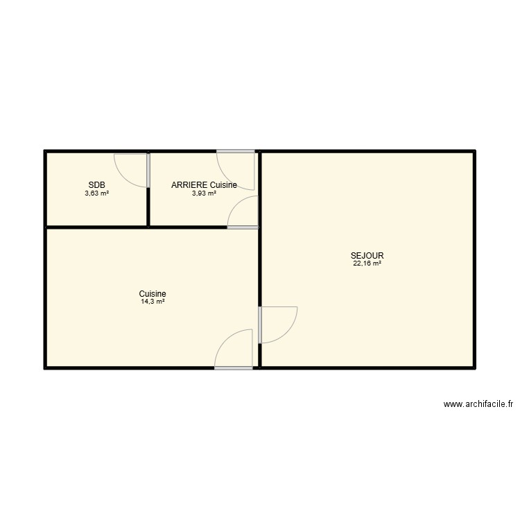 PLET RDC. Plan de 4 pièces et 44 m2