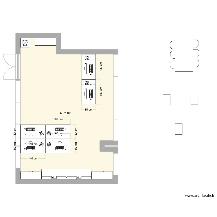 Plan bureau2. Plan de 1 pièce et 38 m2