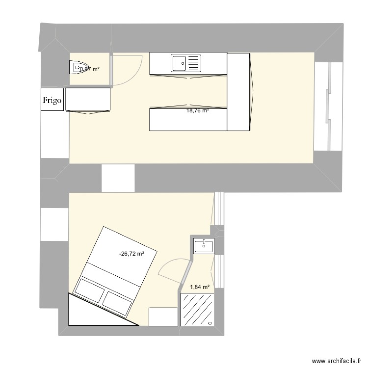 Chambre rdc. Plan de 4 pièces et 34 m2