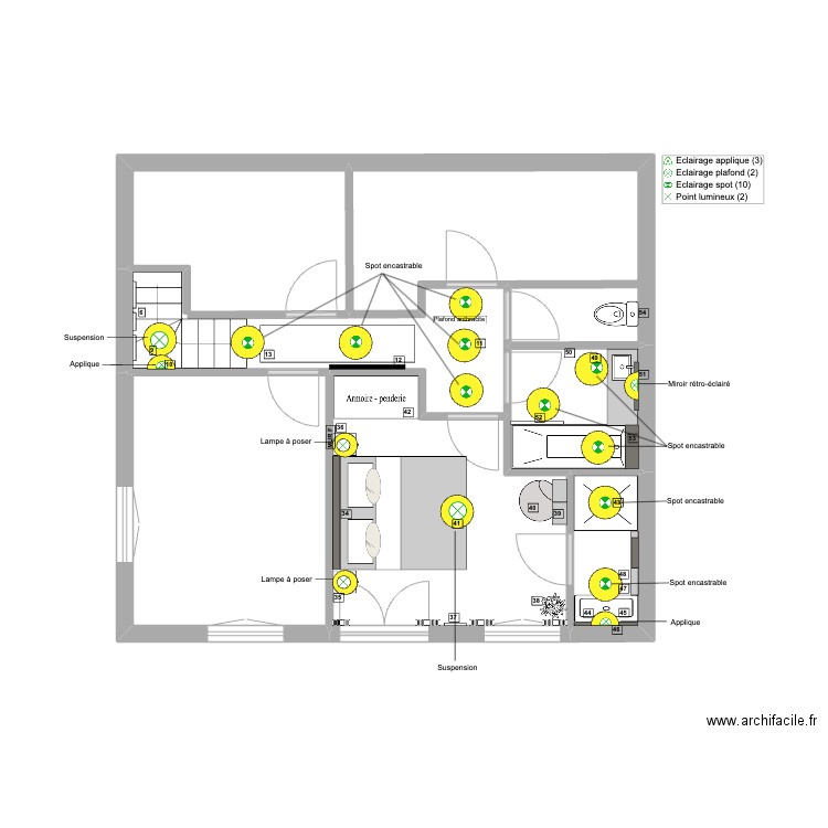 Caroline Ginglinger - 1ère Etage Lighting plan. Plan de 6 pièces et 54 m2