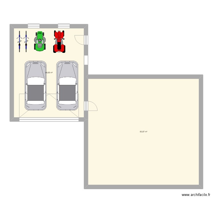 Projet 1. Plan de 2 pièces et 129 m2