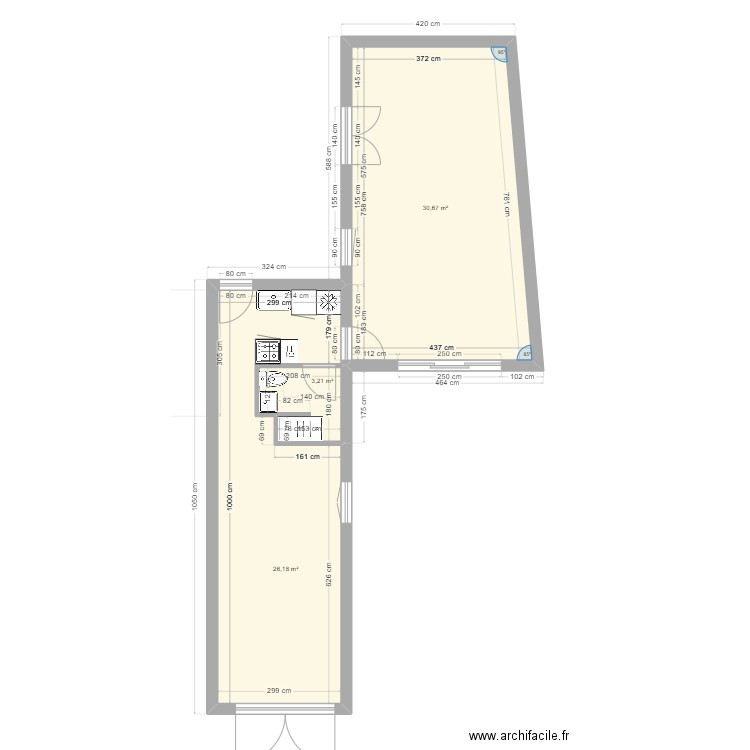 Garage 1 essai EB. Plan de 3 pièces et 60 m2