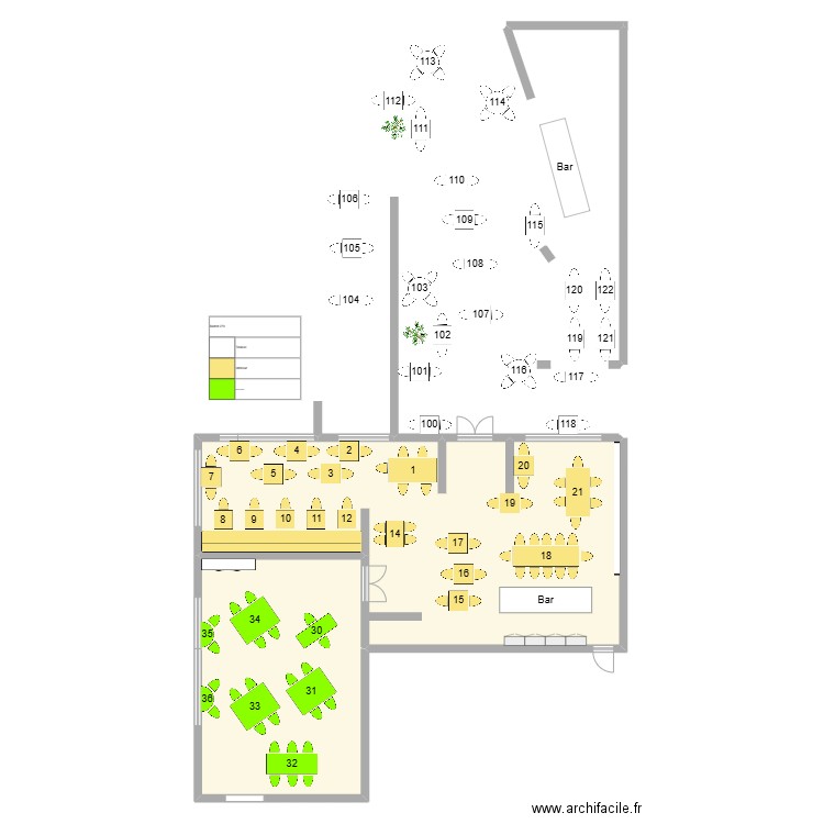 Bistro. Plan de 4 pièces et 345 m2