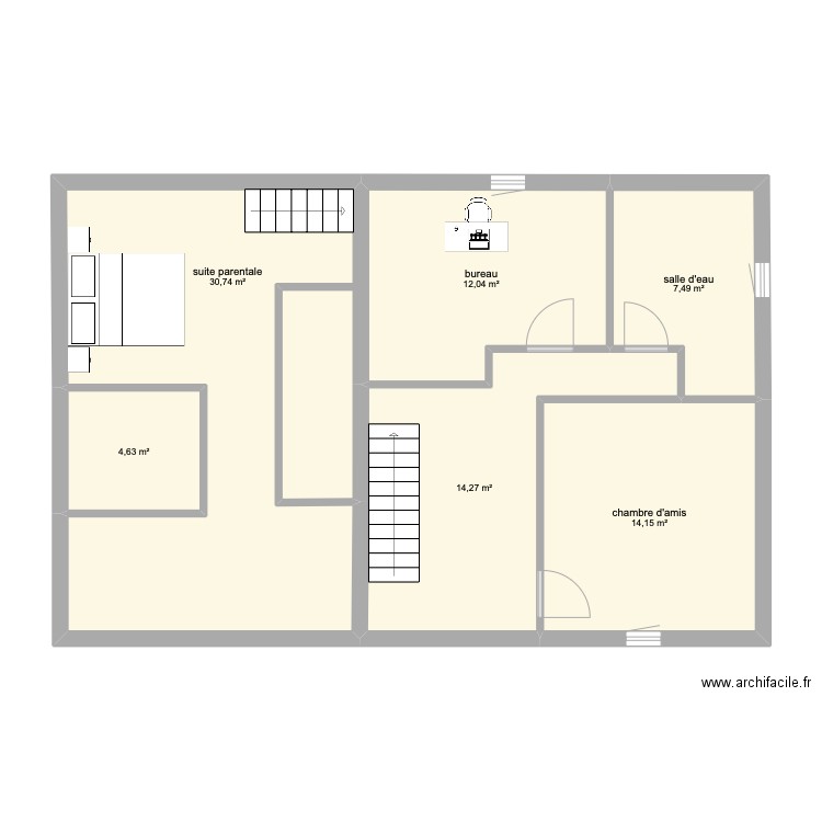 étage plan maison Ussac. Plan de 6 pièces et 83 m2