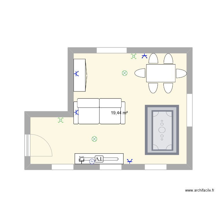 salon elec. Plan de 1 pièce et 19 m2