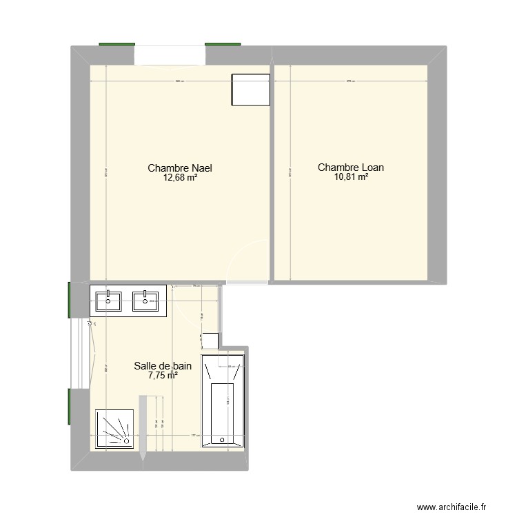 Soso. Plan de 3 pièces et 32 m2