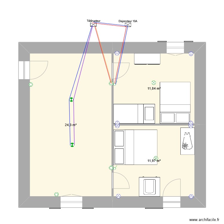 ferme chambres. Plan de 3 pièces et 48 m2