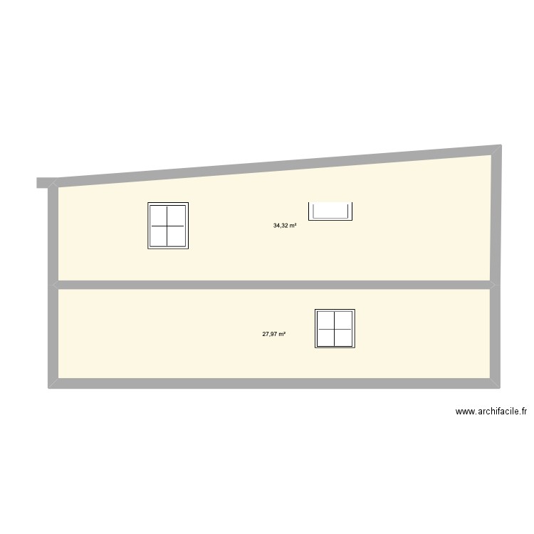 Facade. Plan de 2 pièces et 62 m2