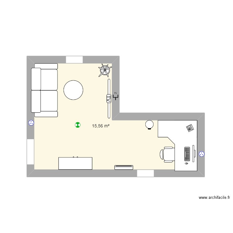 bureau. Plan de 1 pièce et 16 m2