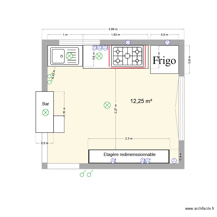 cuisine ploaré. Plan de 1 pièce et 12 m2