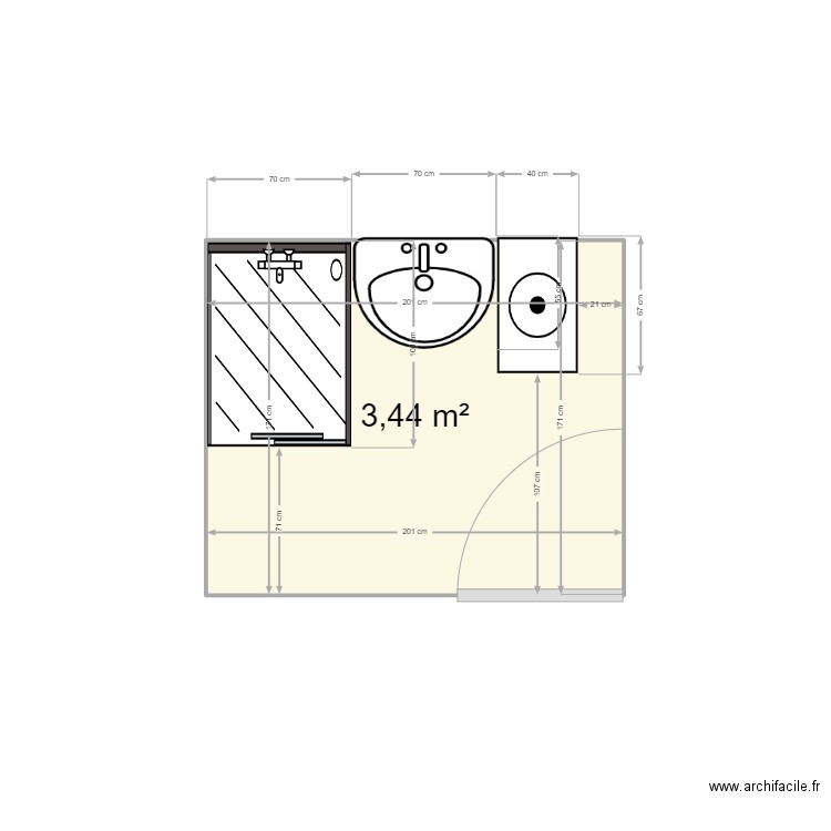 SDB. Plan de 1 pièce et 3 m2