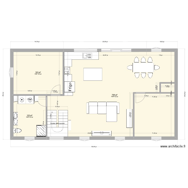 MAISON PLAIN PIED 130 M2 RECTANGLE 3 CHAMBRES. Plan de 3 pièces et 96 m2