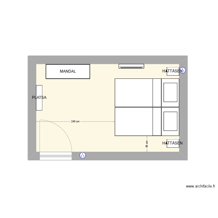 Chambre. Plan de 1 pièce et 12 m2