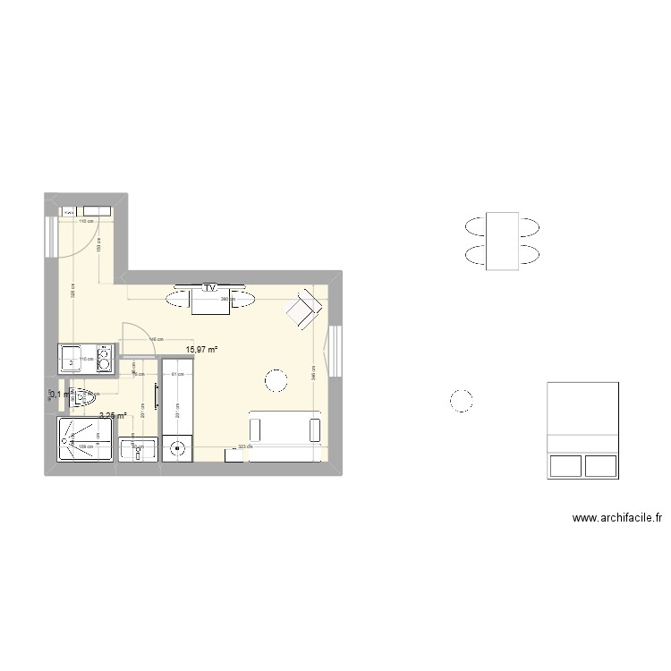 oullins. Plan de 3 pièces et 19 m2