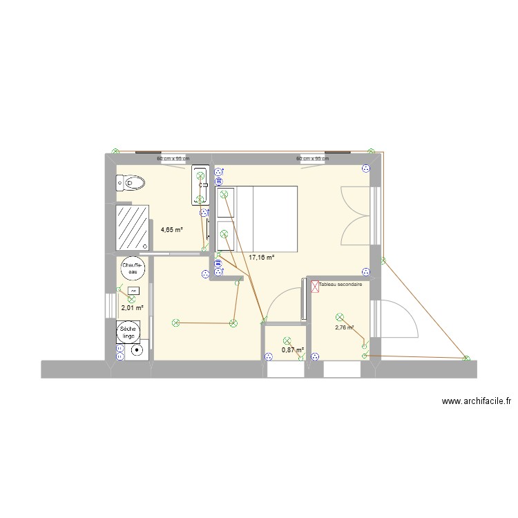 Villa Iris distribution electrique v2. Plan de 6 pièces et 68 m2