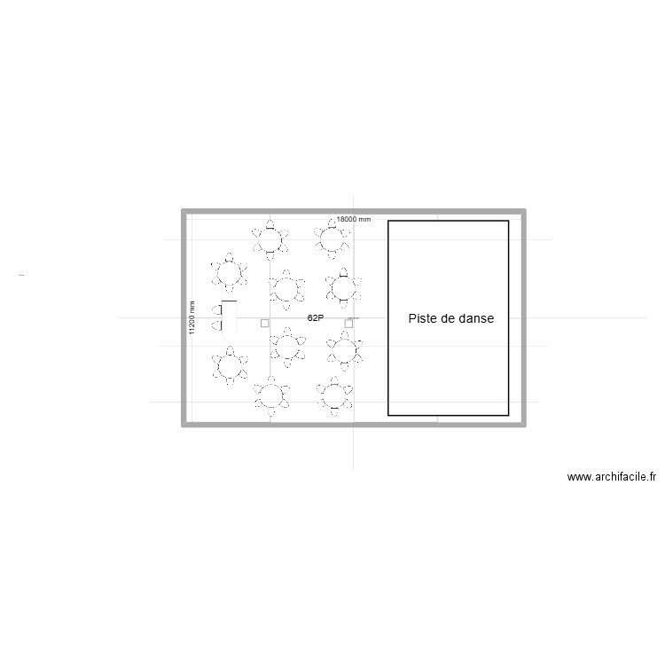 table rond-4 62P. Plan de 1 pièce et 202 m2