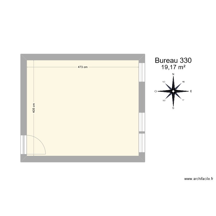 Bureau 330. Plan de 1 pièce et 19 m2