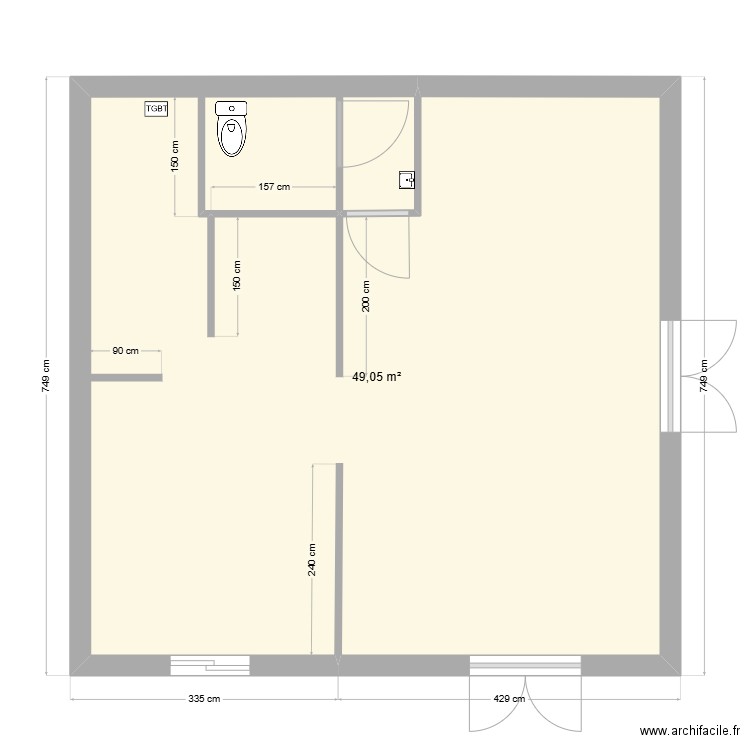 Arome et Sortilege. Plan de 1 pièce et 49 m2