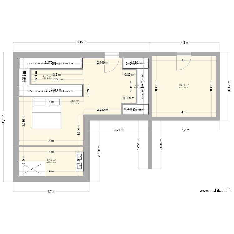 GAY THOMAS. Plan de 5 pièces et 57 m2