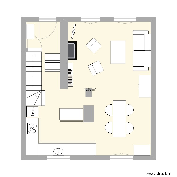 Feng Shui. Plan de 1 pièce et 44 m2