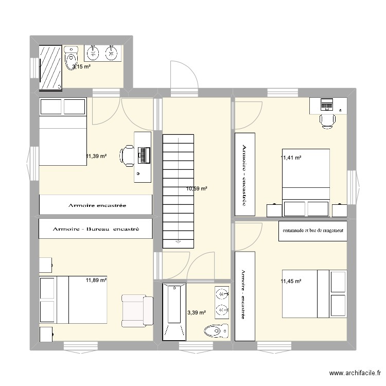 Baumettes etage. Plan de 7 pièces et 63 m2