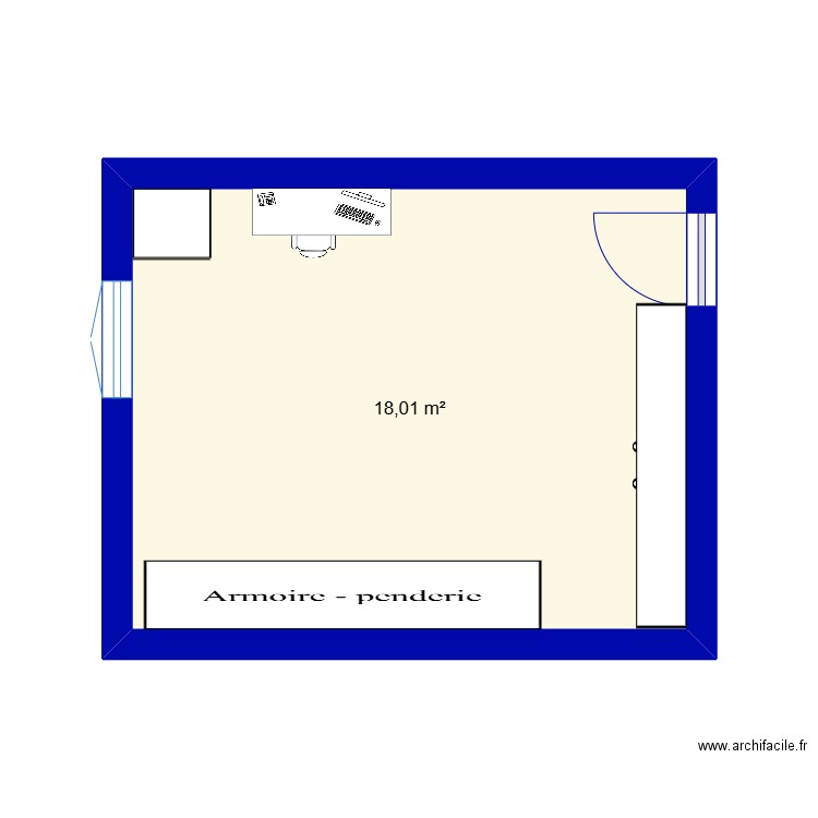 Bureau. Plan de 1 pièce et 18 m2