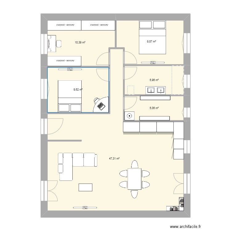 INICIO 88 . Plan de 6 pièces et 88 m2